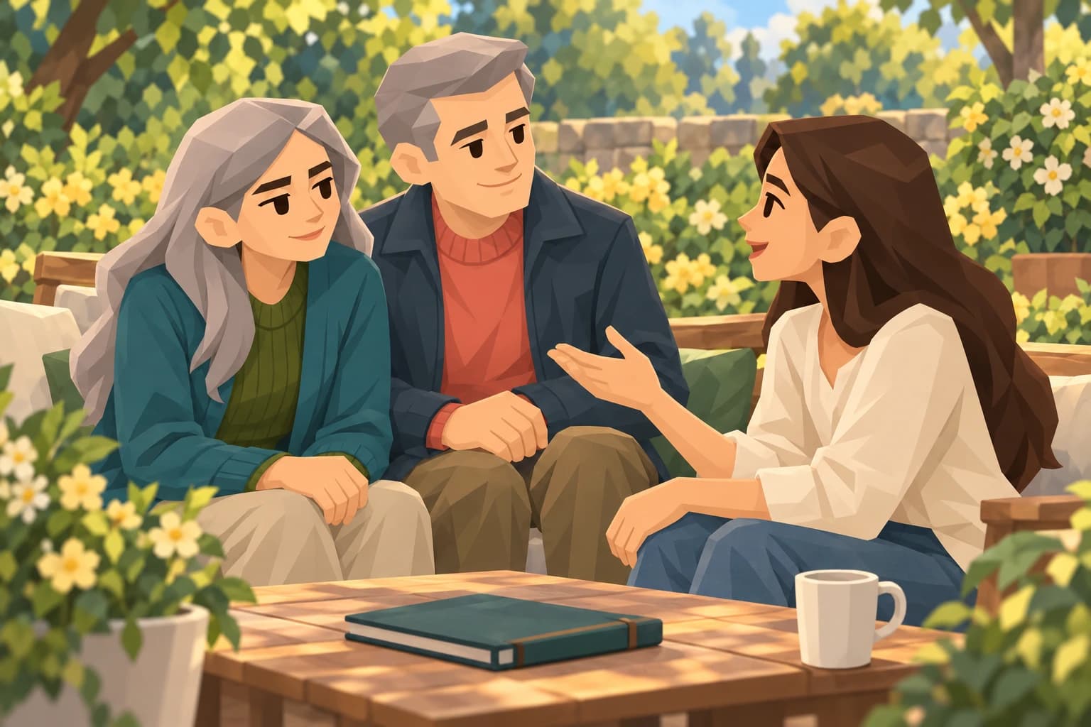 The older Pragmatist listens to a younger relative, with her Trailblazer partner nearby.